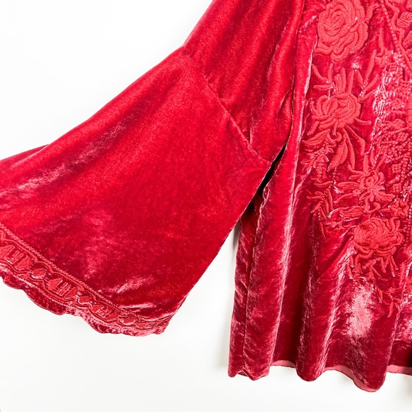 NEW Karyn Seo Carmen 3/4 Bell Sleeve Embroidered Velvet V-Neck Top size large - Picture 2 of 7